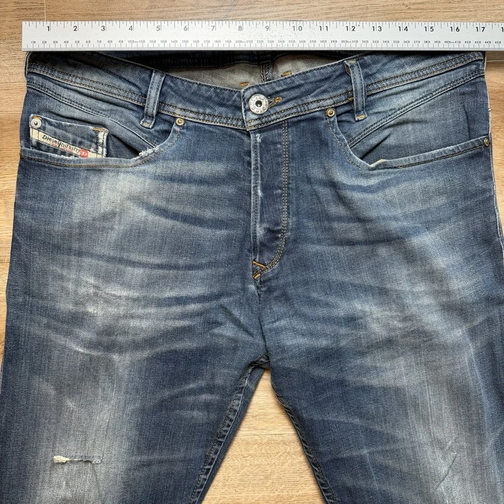 Diesel Iakop Jeans Men 33x34‎ Blue Regular Slim Tapered Stretch Distressed 0802C